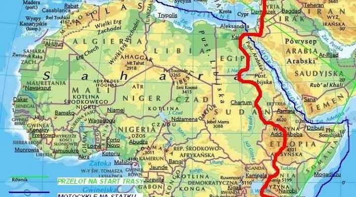 motocyklem przez Afryke mapa trasy