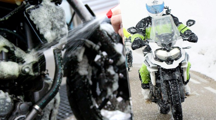 mycie motocykla zima z