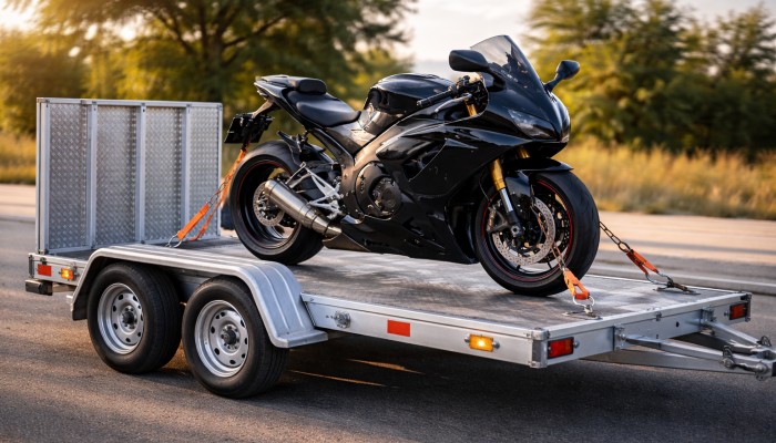 motocykl na przyczepie z