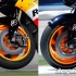 MotoGP za kulisami opony - twarda mieszanka po lewej i miekka z bialym paskiem po prawej