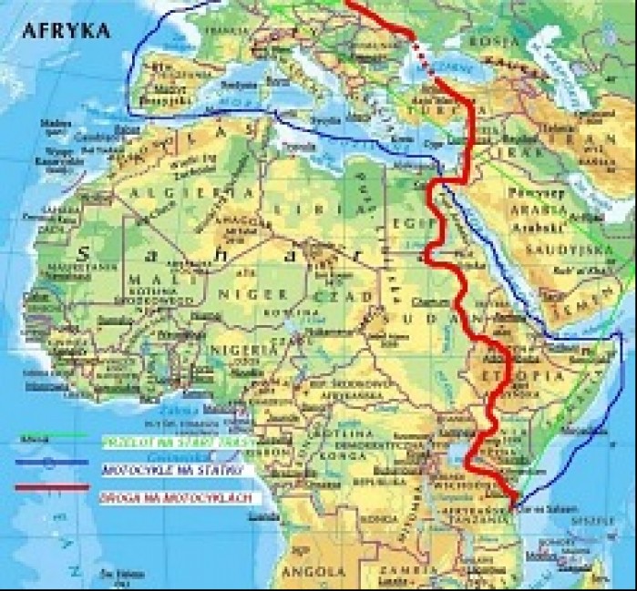 motocyklem przez Afryke mapa trasy
