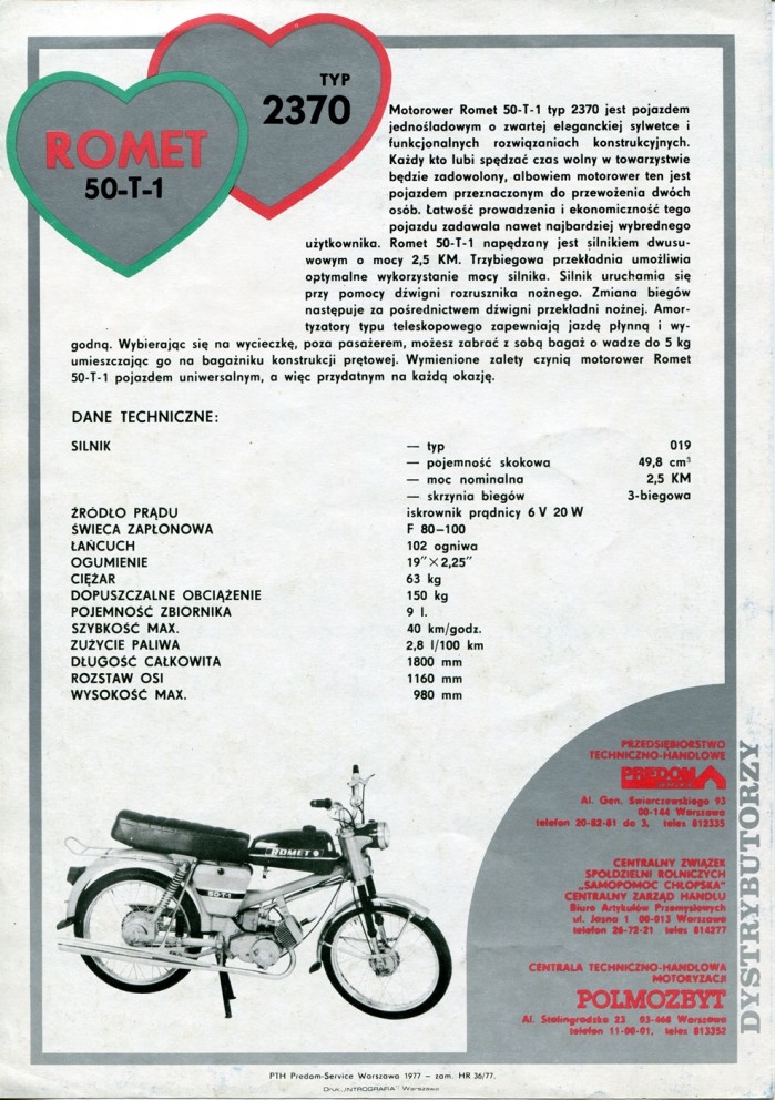 Folder reklamowy motoroweru Romet 50 T 1 2370