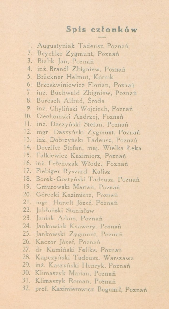 2 blisko setka nazwisk czlonkow klubu Unia w 1938 roku