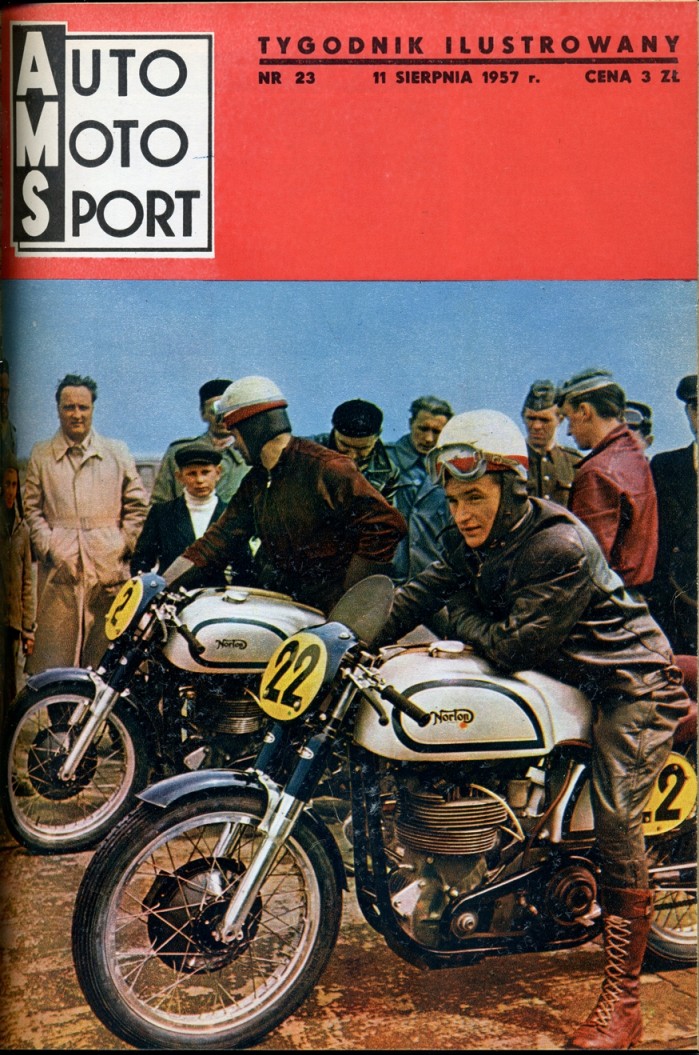 3 Nortony polskiej Kadry Narodowej na okladce tygodnika Auto Moto Sport Rok 1957