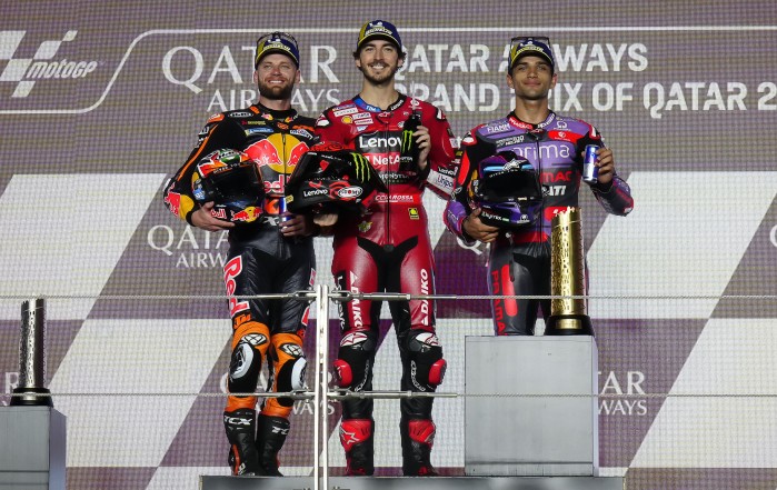 Brad Binder Pecco Bagnaia Jorge Martin na podium GP Kataru MotoGP 2024