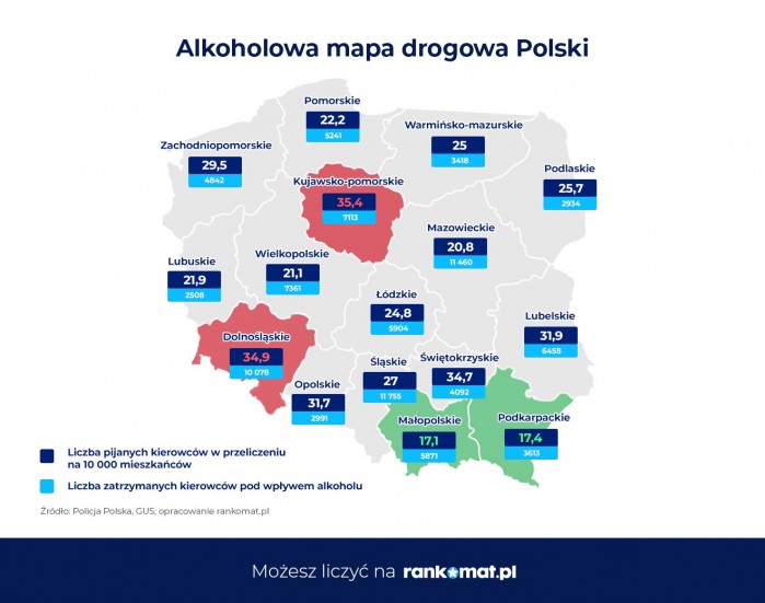 Alkoholowa drogowa mapa Polski rankomat.pl
