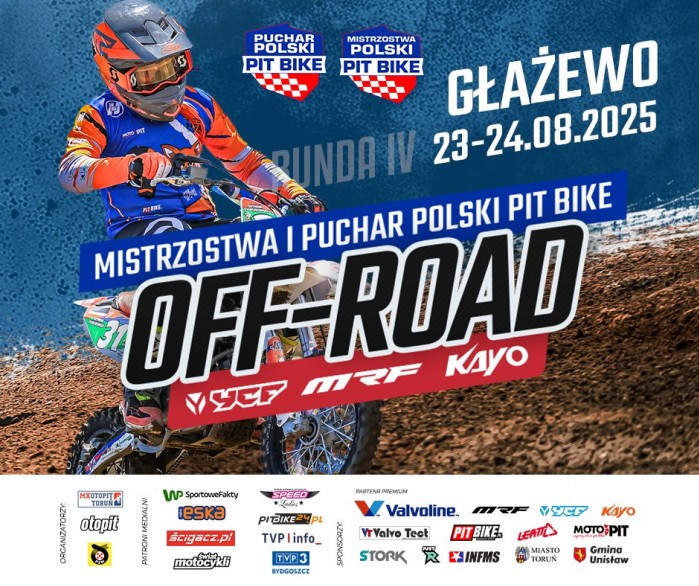plakat mistrzostwa i Puchar Polski Pit Bike Off Road YCF MRF KAYO Tor Glazewo
