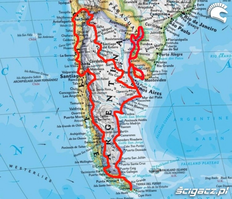 Mapa z trasa wyprawy
