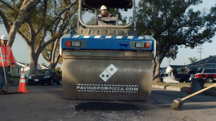 Dominos Pizza Paving for Pizza Steamroller