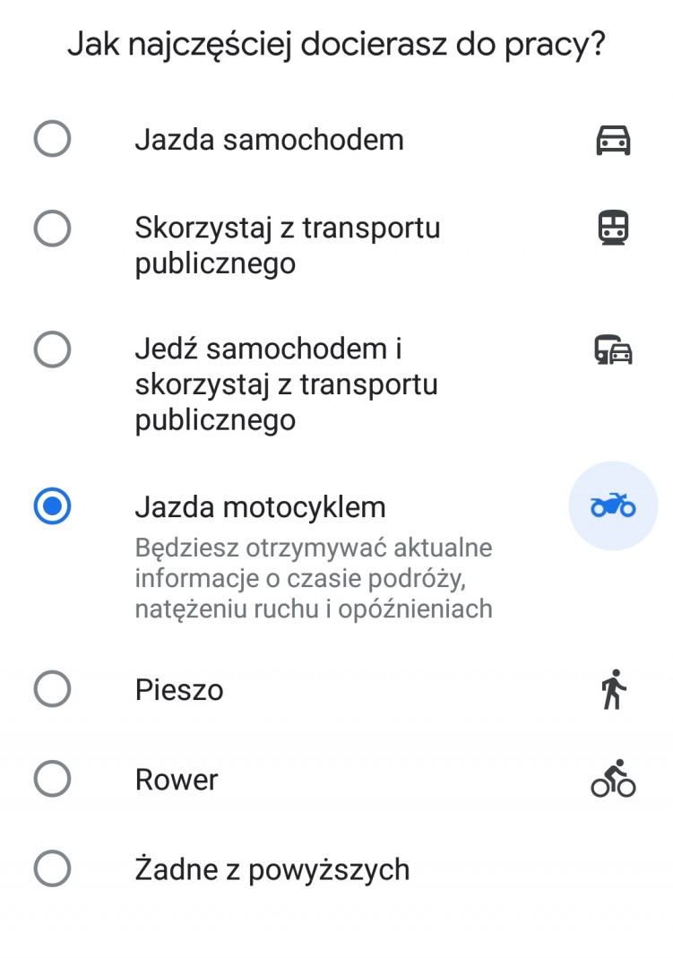 Google Maps tryb motocyklowy