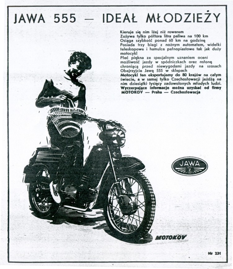 Reklamy motoroweru Jawa 555 ukazujace sie w tygodniku Motor w latach 60
