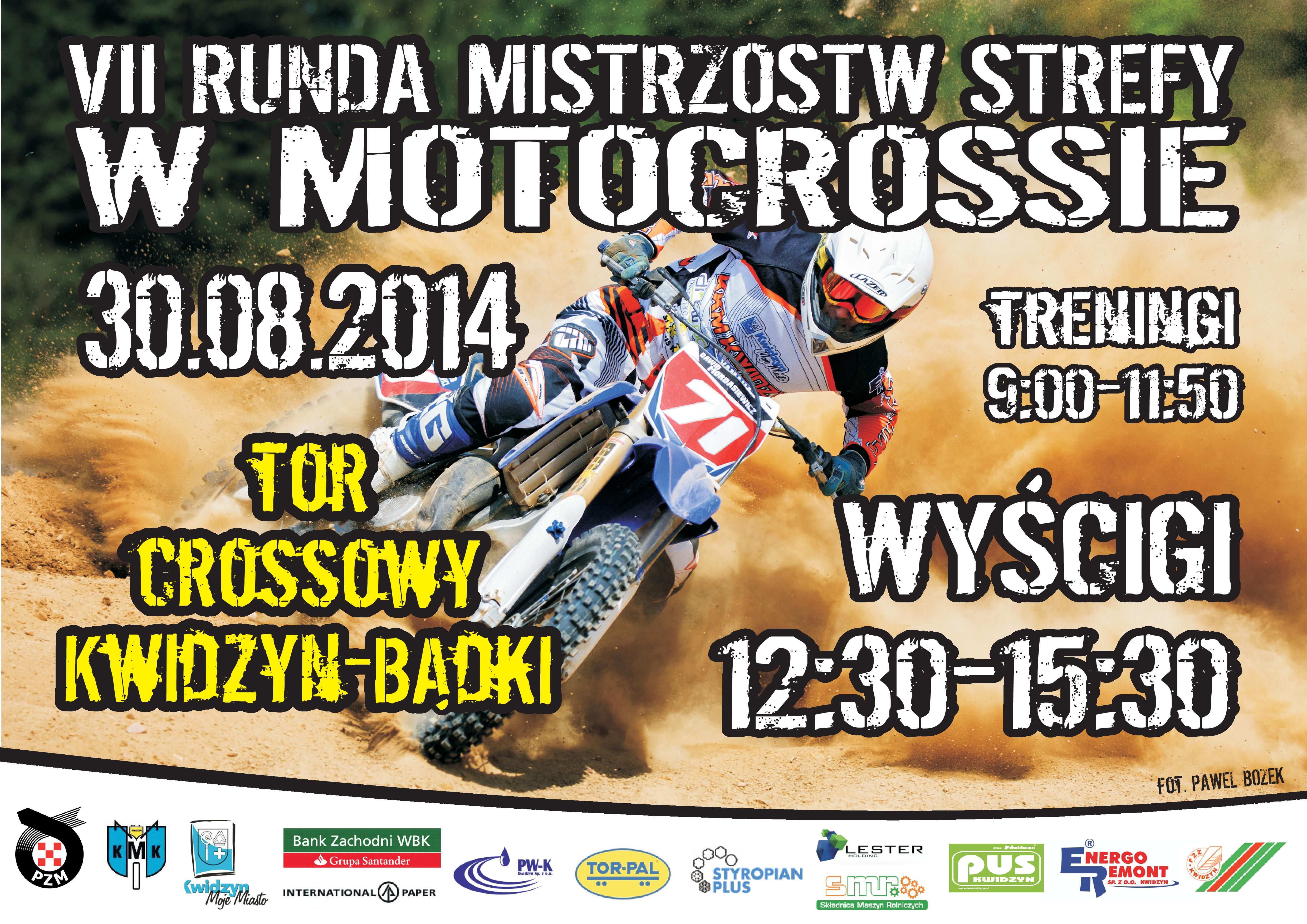 plakat Mistrzostwa Strefy Polnocnej w Motocrossie Kwidzyn 2014 z