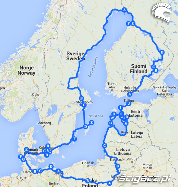 trasa wyprawy dookola Morza Baltyckiego