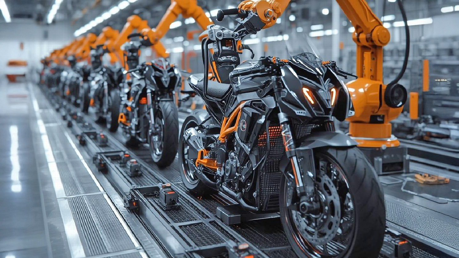 Motocykle z Chin składane przez armię robotów. Zachód w szoku